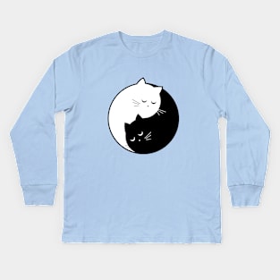 Yin Yang Cats Black And White Kids Long Sleeve T-Shirt